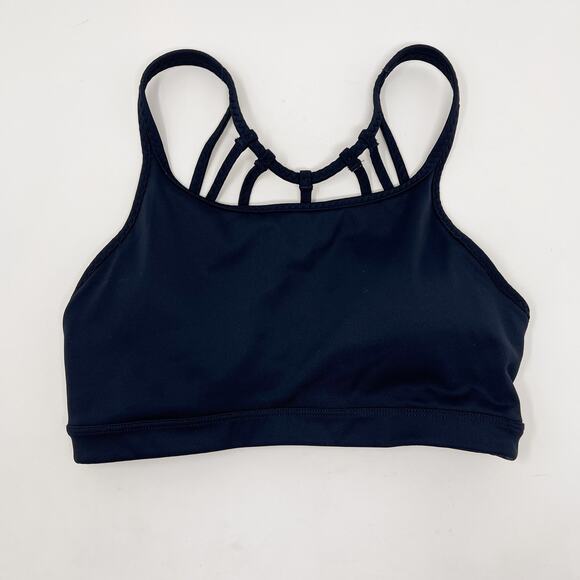 Athleta Navy Blue Strappy Back Sports Bra Small S Scoop Neck Removable Cups - Picture 1 of 9